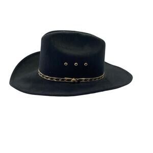 Western Express Black Felt Finish Cowboy Hat - Pinch Front Style Gold Band 6.75”